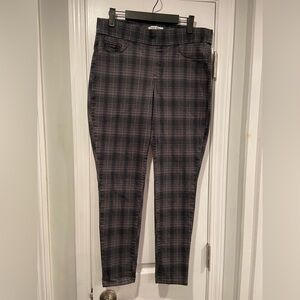 Nine West Jeans Size 10 Heidi Pull On Skinny Black Gray Plaid Stretch